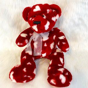 Kids of America Red Bear With White Hearts Plush Valentine's Day Stuffed Animal